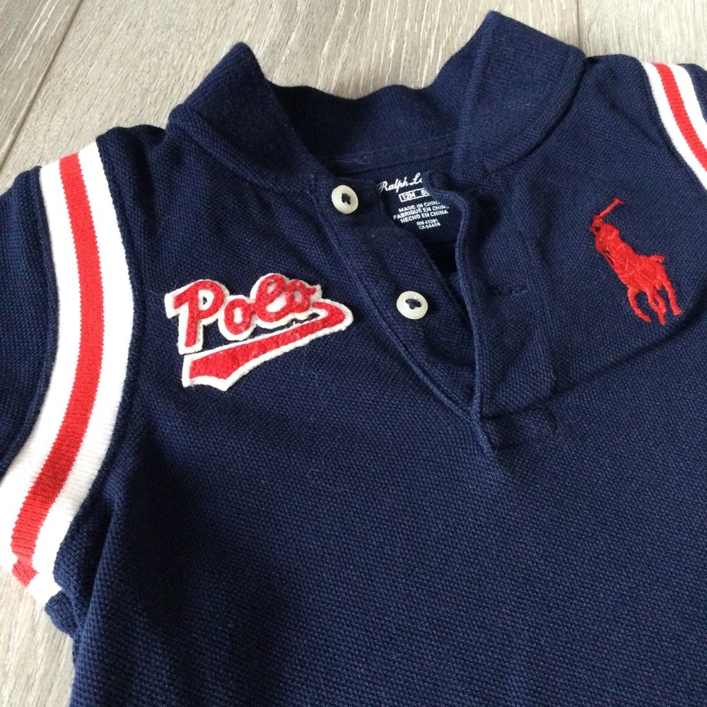 Ralph Lauren Blue Oversized Logo Polo Shirt 100% Cotton Pique Size 12 Months - Picture 2 of 7